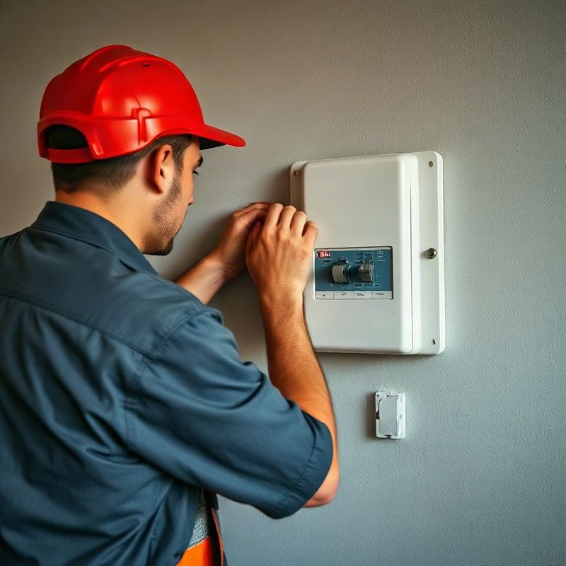 Electricista montando un nuevo tablero ABB en una vivienda