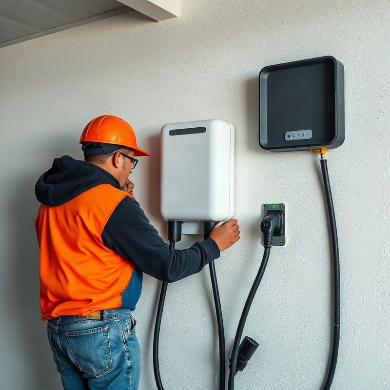 Electricista instalando un wallbox para vehículo eléctrico